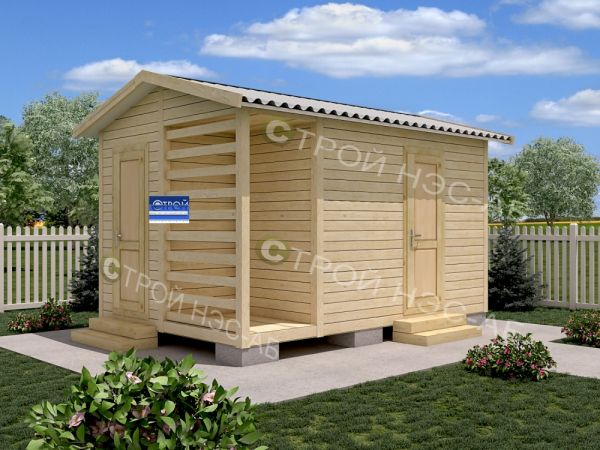 Бытовка-хозблок-011 с дровником размер 3,0х4,5