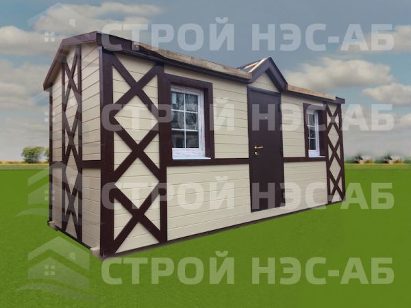 Бытовка дачная деревянная-022 размер 2,3х6,0 (с увеличенным коньком) 