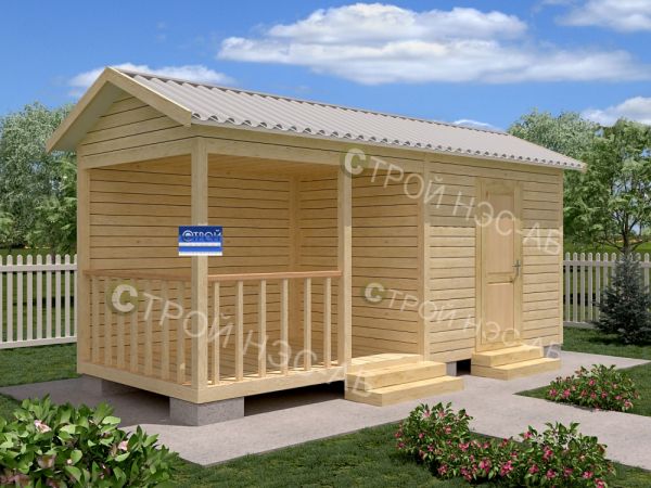 Бытовка-хозблок-010 с террасой размер 3,0х7,0