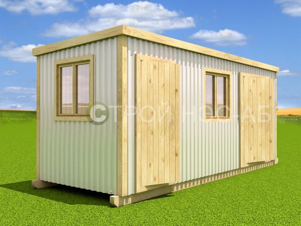 Деревянная строительная бытовка БДЭоМ-005 размер 2,3х6,0 без тамбура с 2-мя входами
