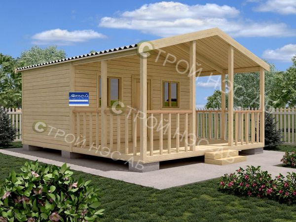 Бытовка-хозблок-017 с террасой размер 6,0х6,0