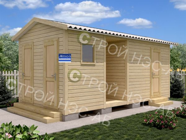 Бытовка-хозблок-013 с дровником размер 3,0х8,0